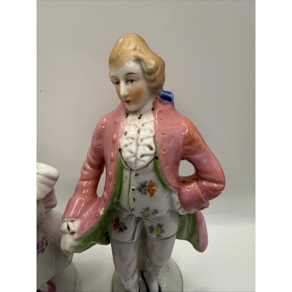 Pair Vintage Occupied Japan Porcelain Victorian Man Woman Figurines 1945-1952 6" - Picture 4 of 16